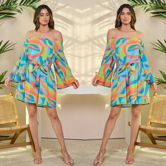 Kaleidoscope Dreams Off-Shoulder Dress -  Tropical - Picture 4 of 6